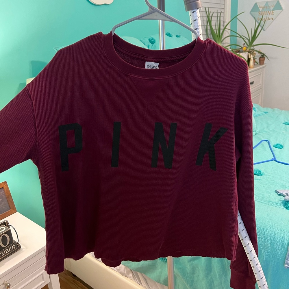 VS PINK maroon cropped logo sweatshirt | size XS